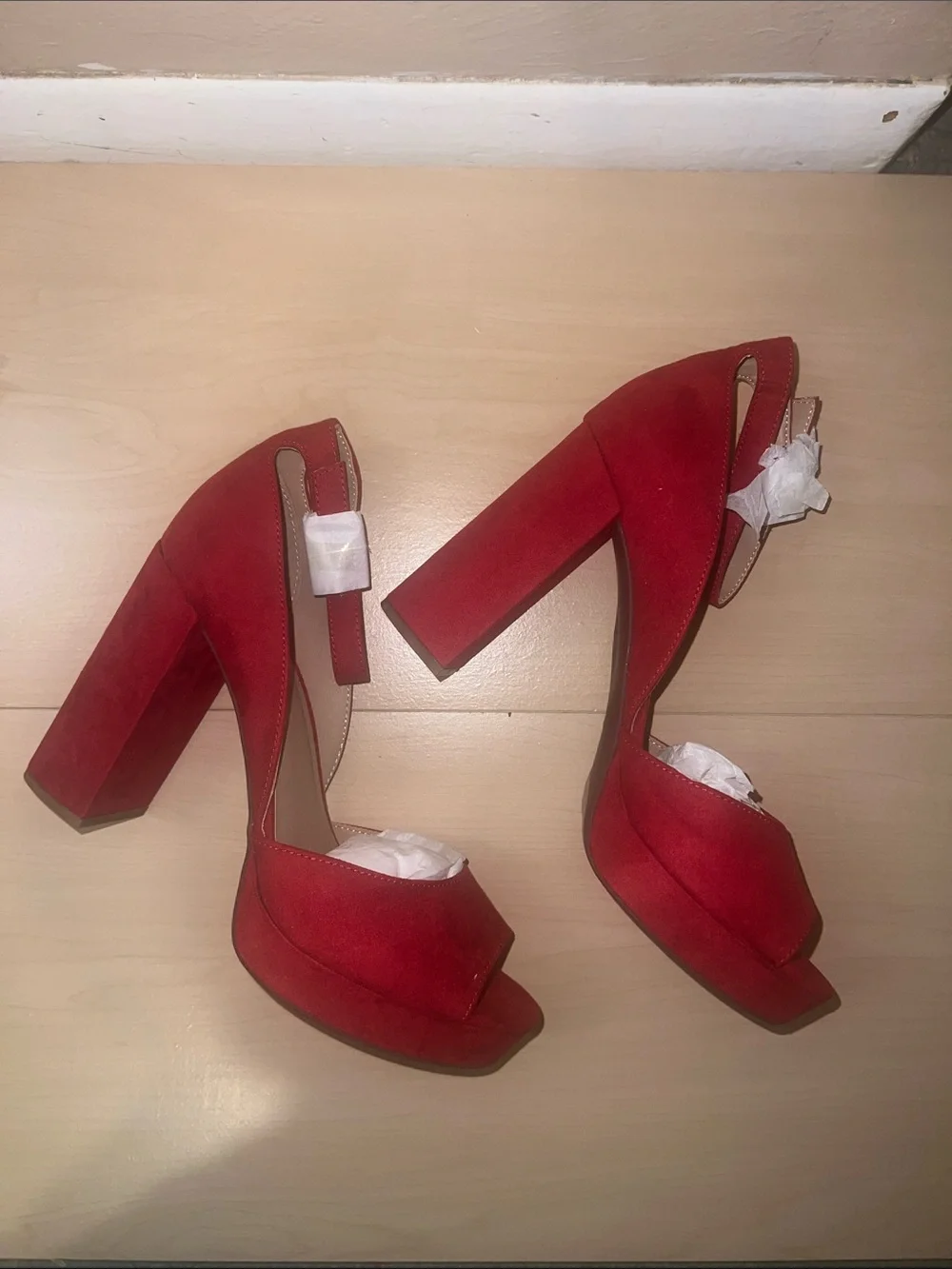 Sun + Stone Women's Reemaa Cherry Red Peep Toe Platform Block Heel Sandals NWT